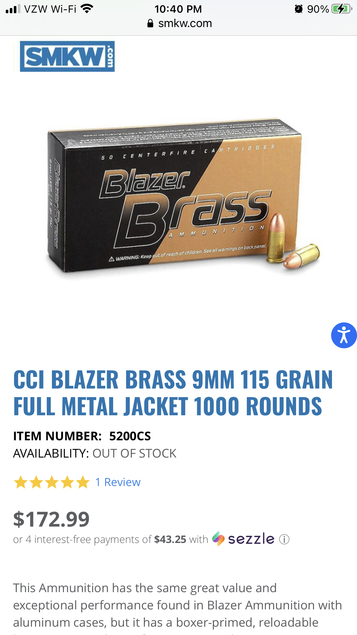 9mm Ammo For Sale - 124gr FMJ Blazer Brass - 1000 Rounds