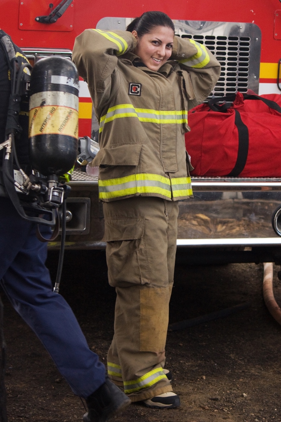 woman volunteer firefighter Puerto Rico bunker gear