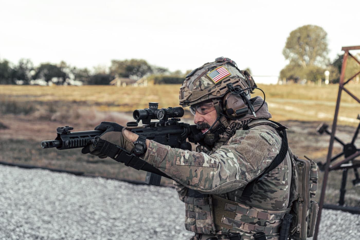 Solider using rifle with Nightforce NX8 1-8x scope