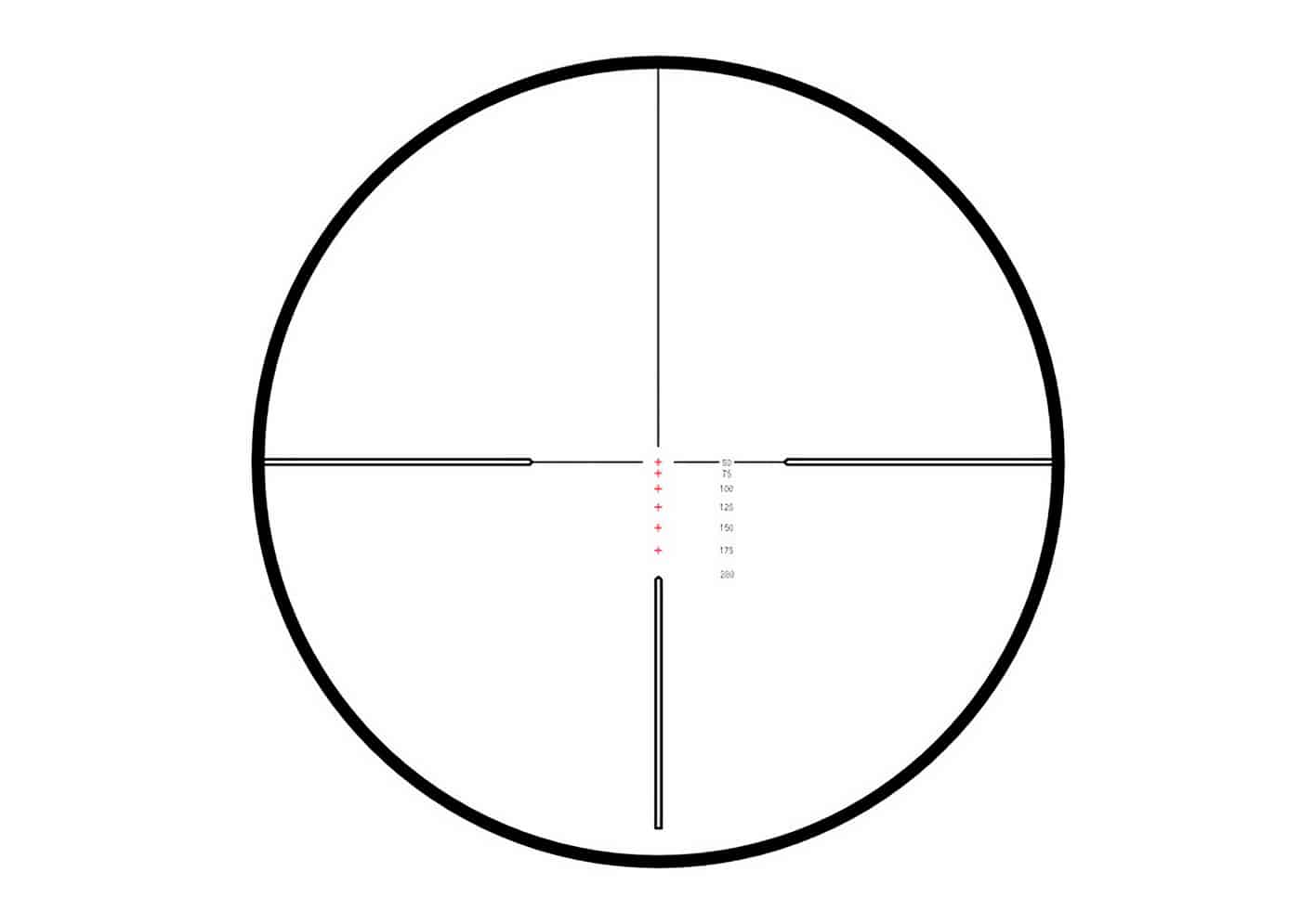 This illustration shows the Hawke Vantage rimfire reticle designed for for .22 Long Rifle ammunition.