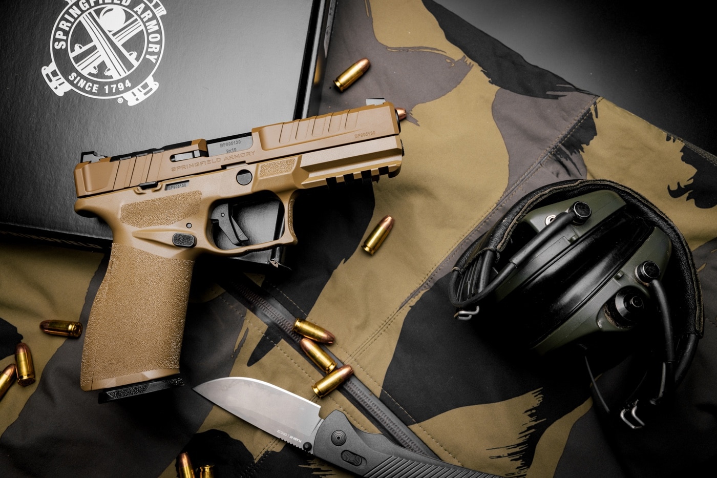 In this digital image, we see the new Springfield Echelon with the Desert FDE finish. It is a complete finish with the Desert FDE uniformly applied.