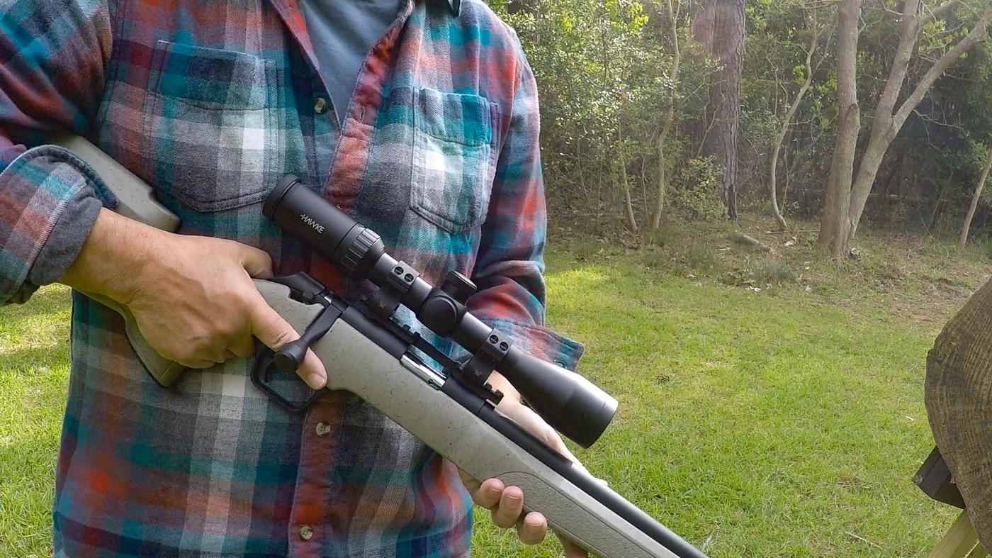 Here we see the author reviewing the Hawke Vantage IR 3-9x scope on an outdoor shooting range.