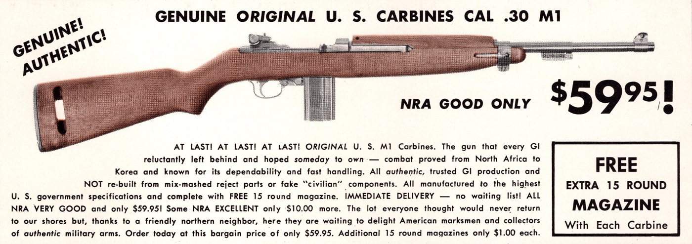 In this photo, we see a surplus M1 Carbine advertisement from a May 1965 gun magazine.