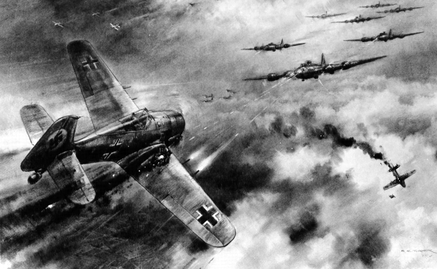 Fw190 attacks B-17 formation illustration