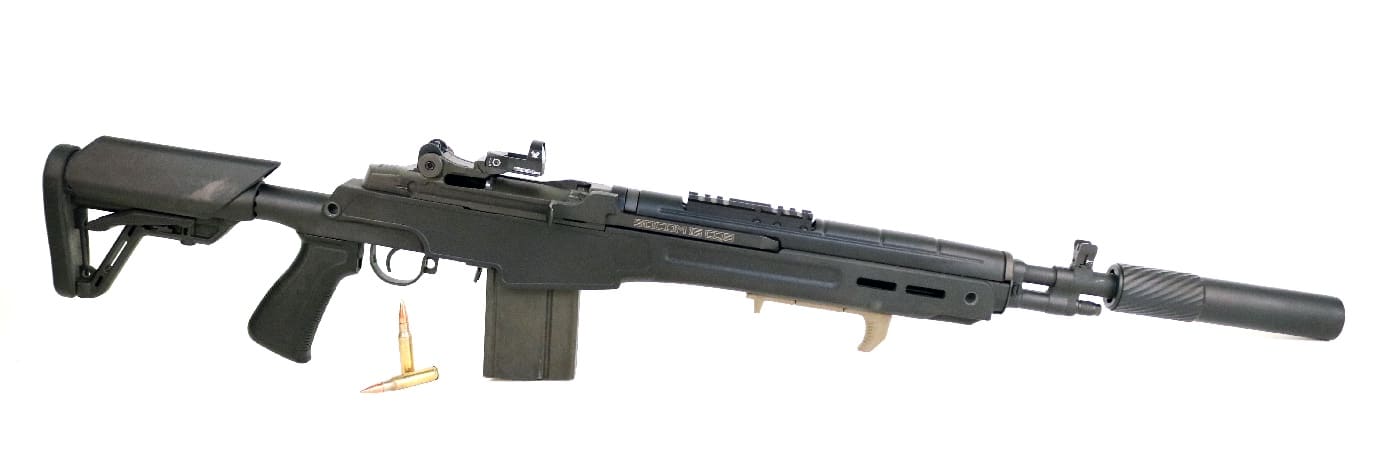 Based on the Springfield Armory M1A rifle, the SOCOM 16 is a special model chambered for the .308 Winchester cartridge and designed as the ideal rifle for home defense. The Springfield Armory M1A is a semi-automatic rifle made by Springfield Armory, Inc., beginning in 1971, based on the M14 rifle, for the civilian and law enforcement markets in the United States.