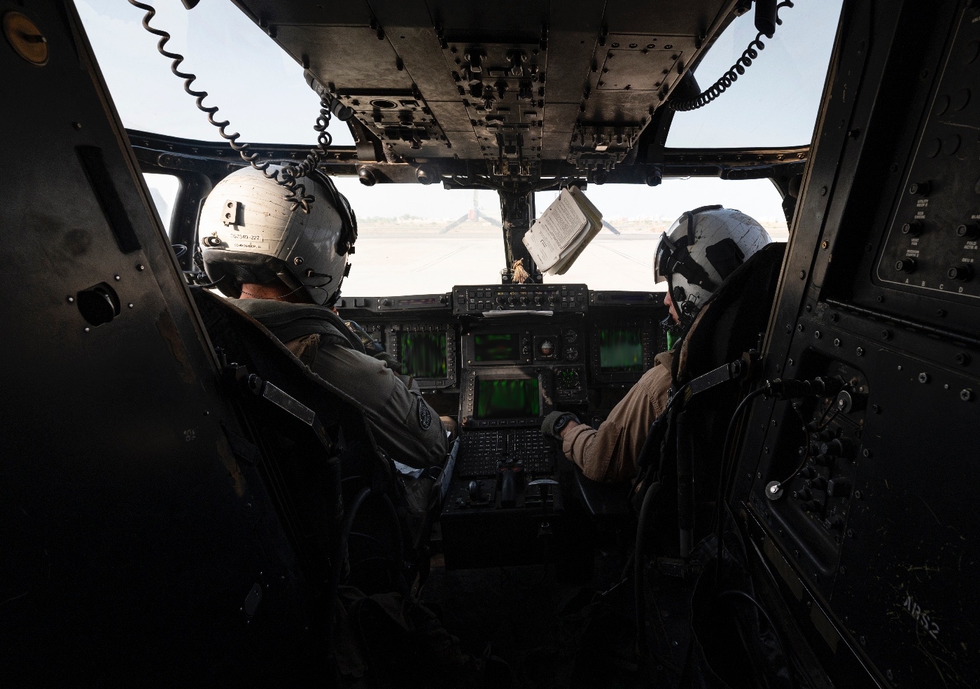 US Marine pilots conduct preflight MV-22 Osprey