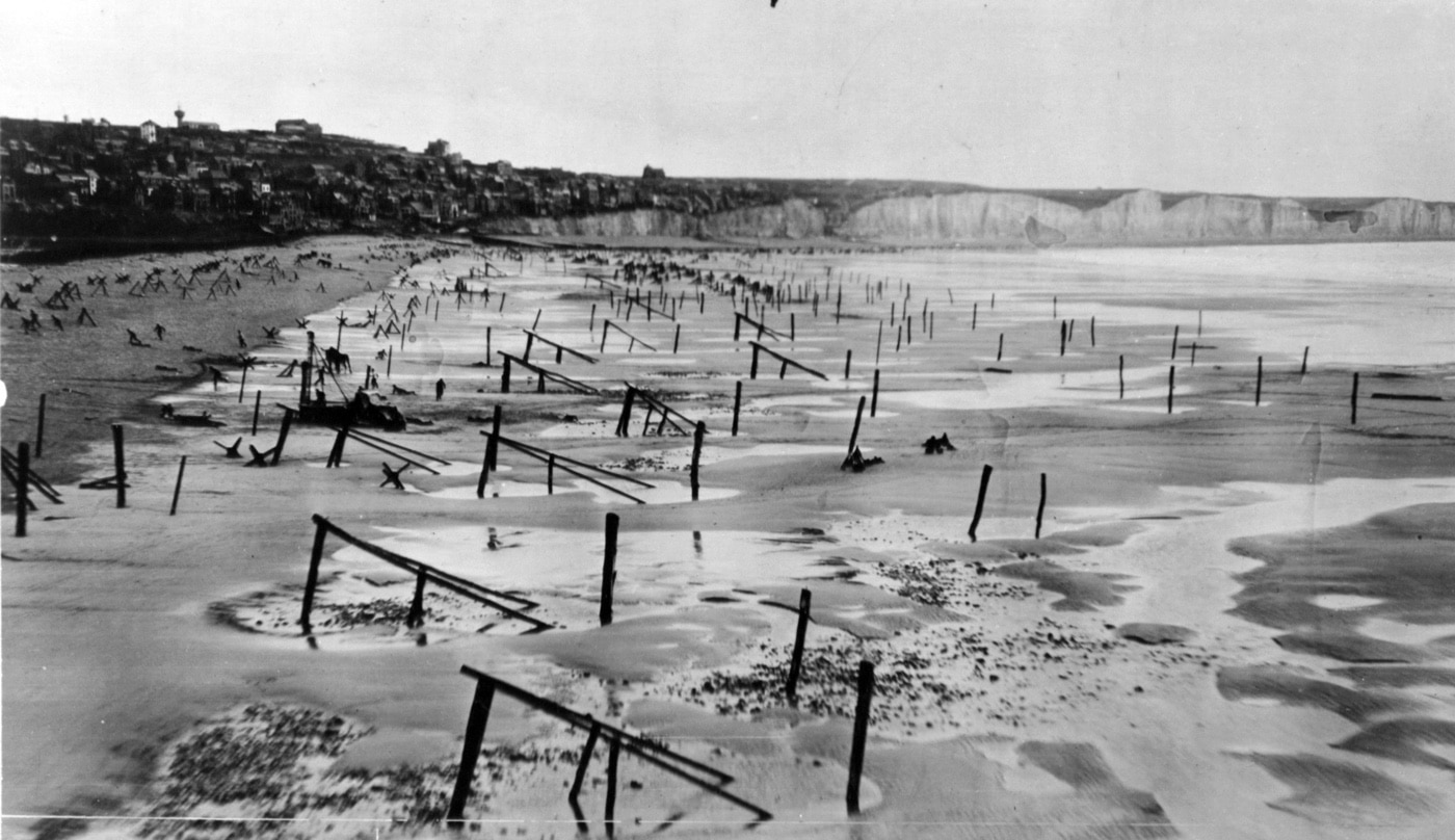 Across this beach, we see a multitude of anti-boat ramps. Most of the Normandy beaches looked similar to this.