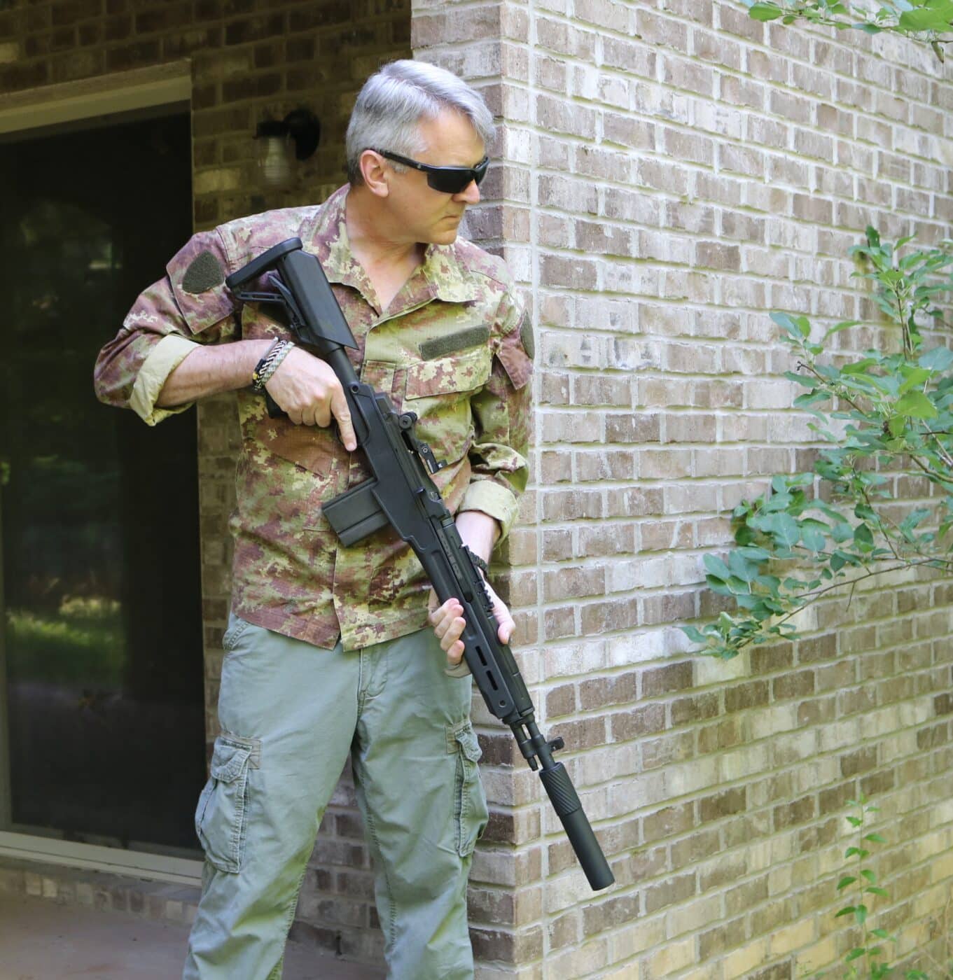author with the SOCOM 16 rifle in home defense situation