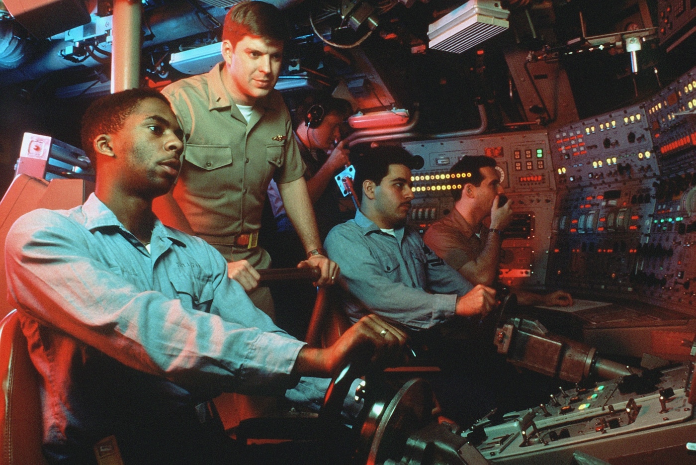 sailors at dive station in control room of USS Georgia