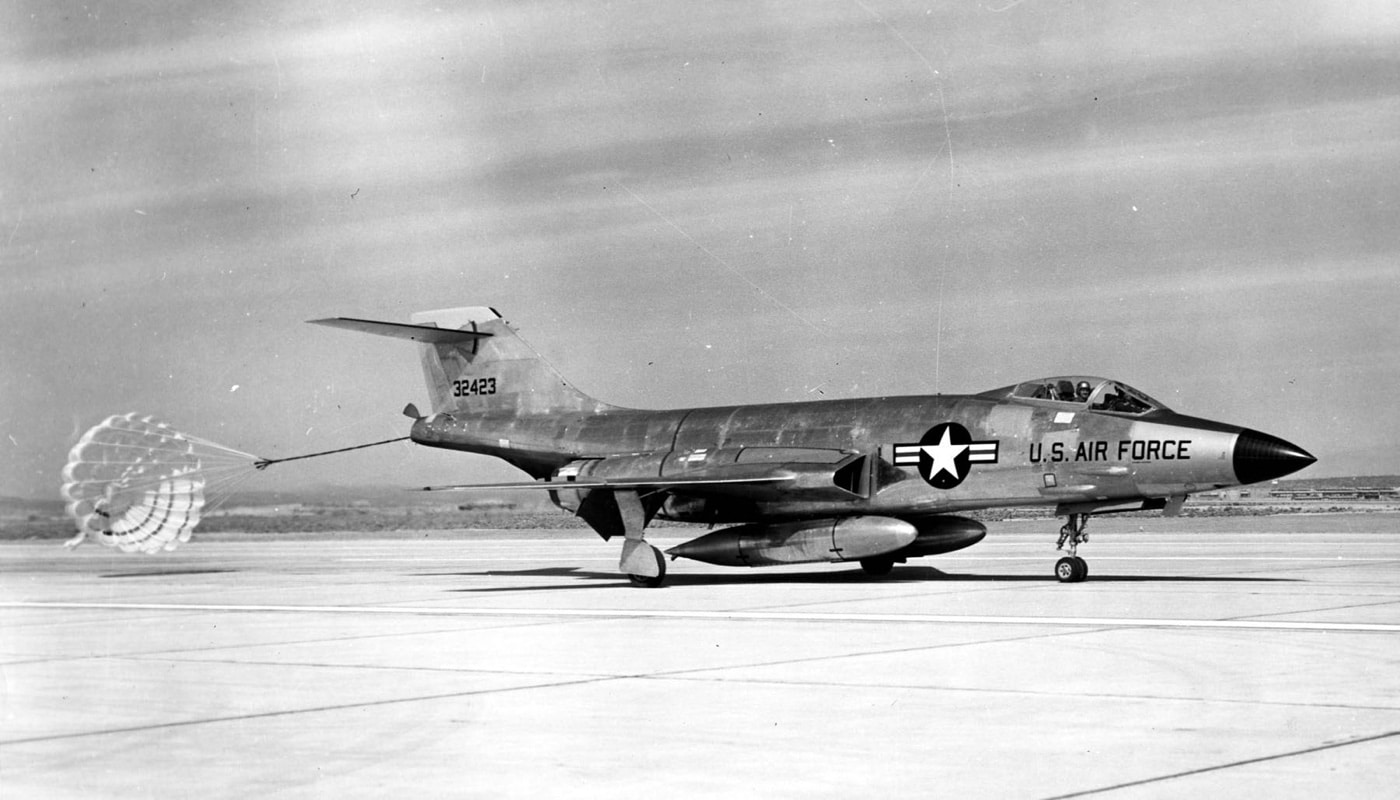 F-101A with drag chute during landing