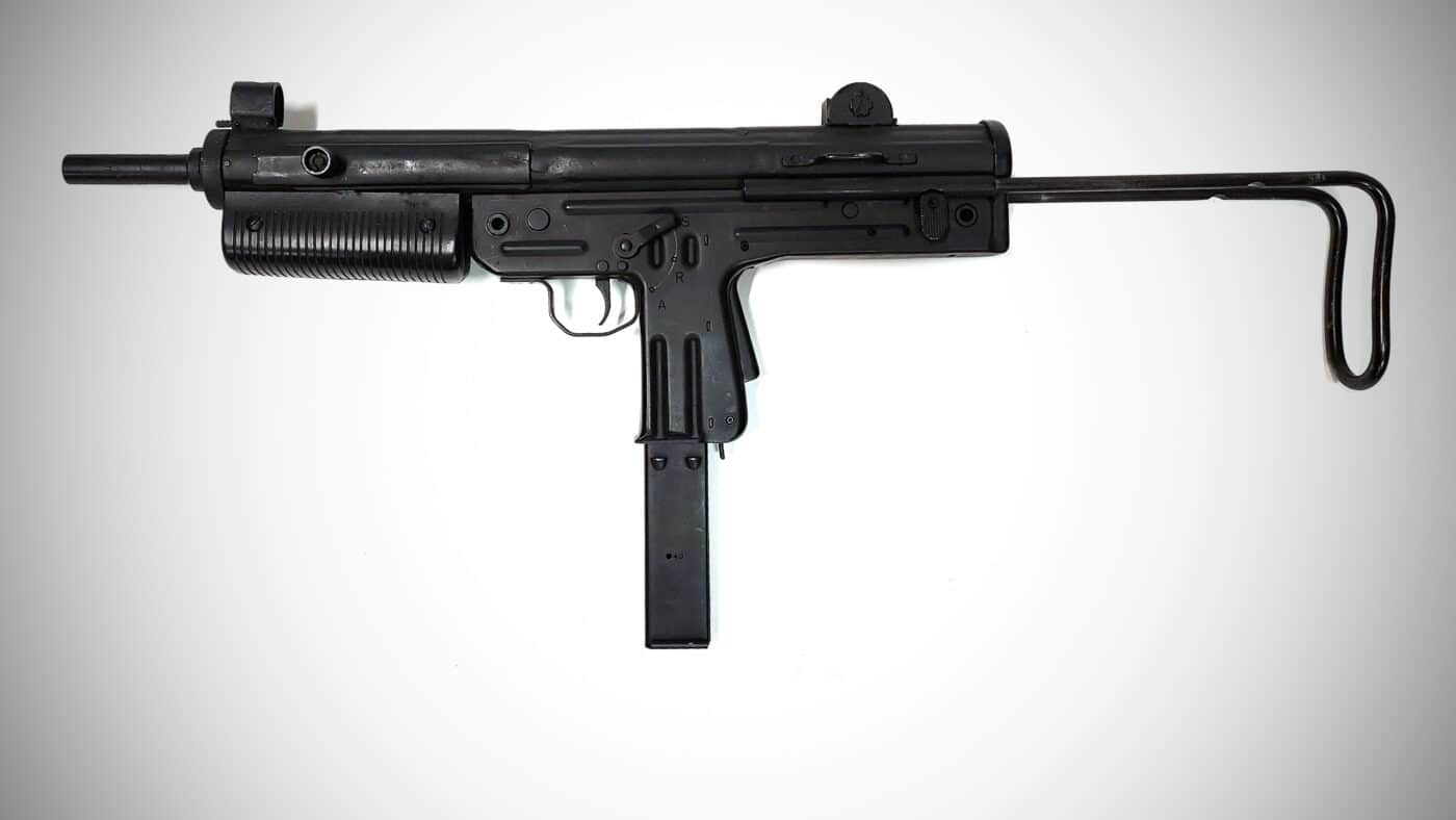 Shown here is a FMK-3 submachine gun chambered for the 9x19mm Parabellum cartridge. This blowback operated automatic weapon was designed and manufactured in Argentina. It was used by the special operations soldiers in the Argentine Army.