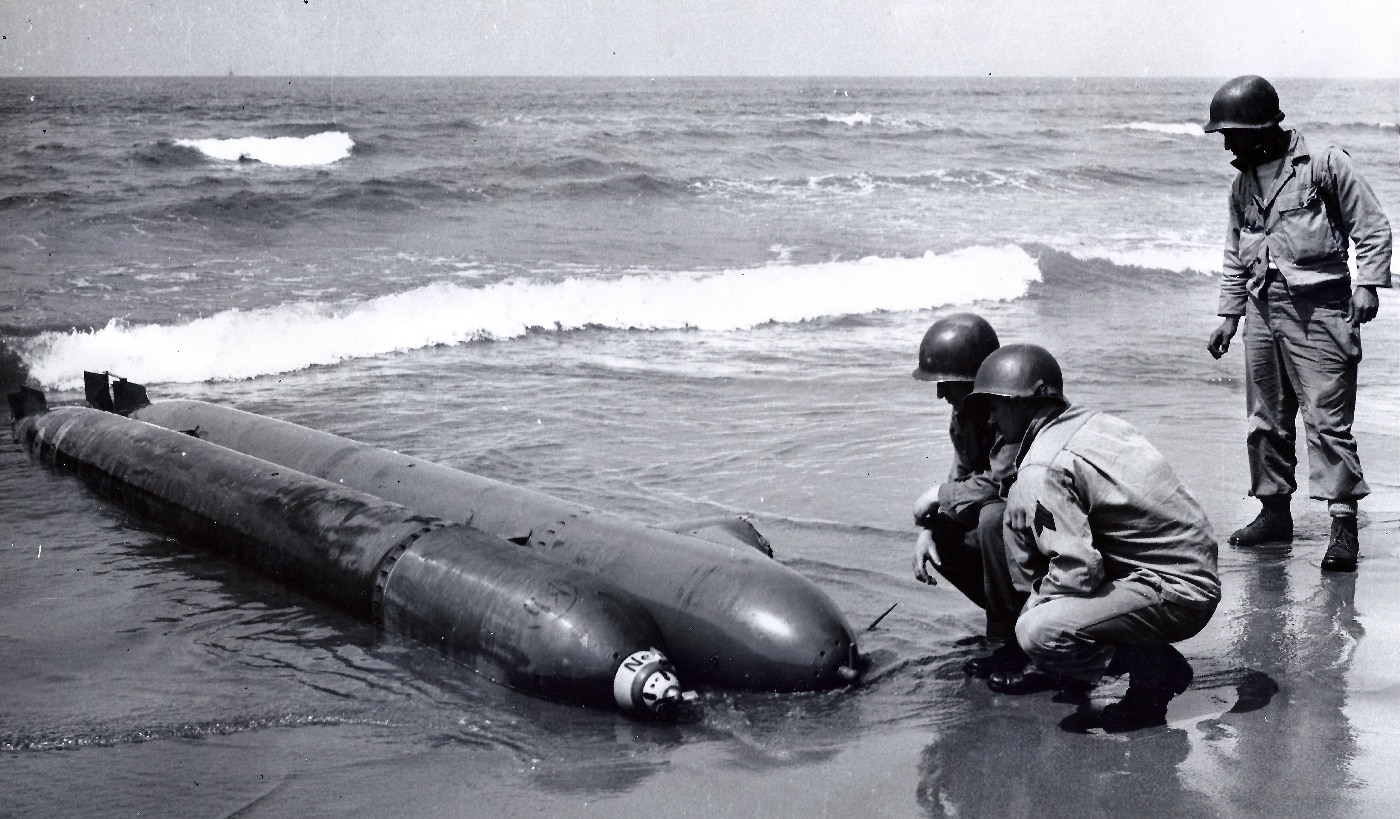 Marder mini submarine on Anzio beach World War II