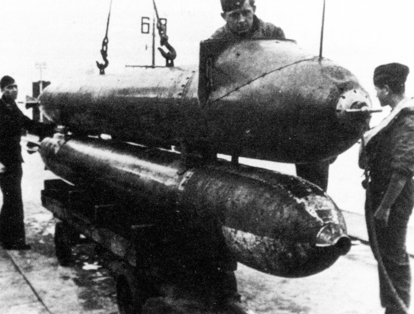 Marder submarine being launched from a ramp