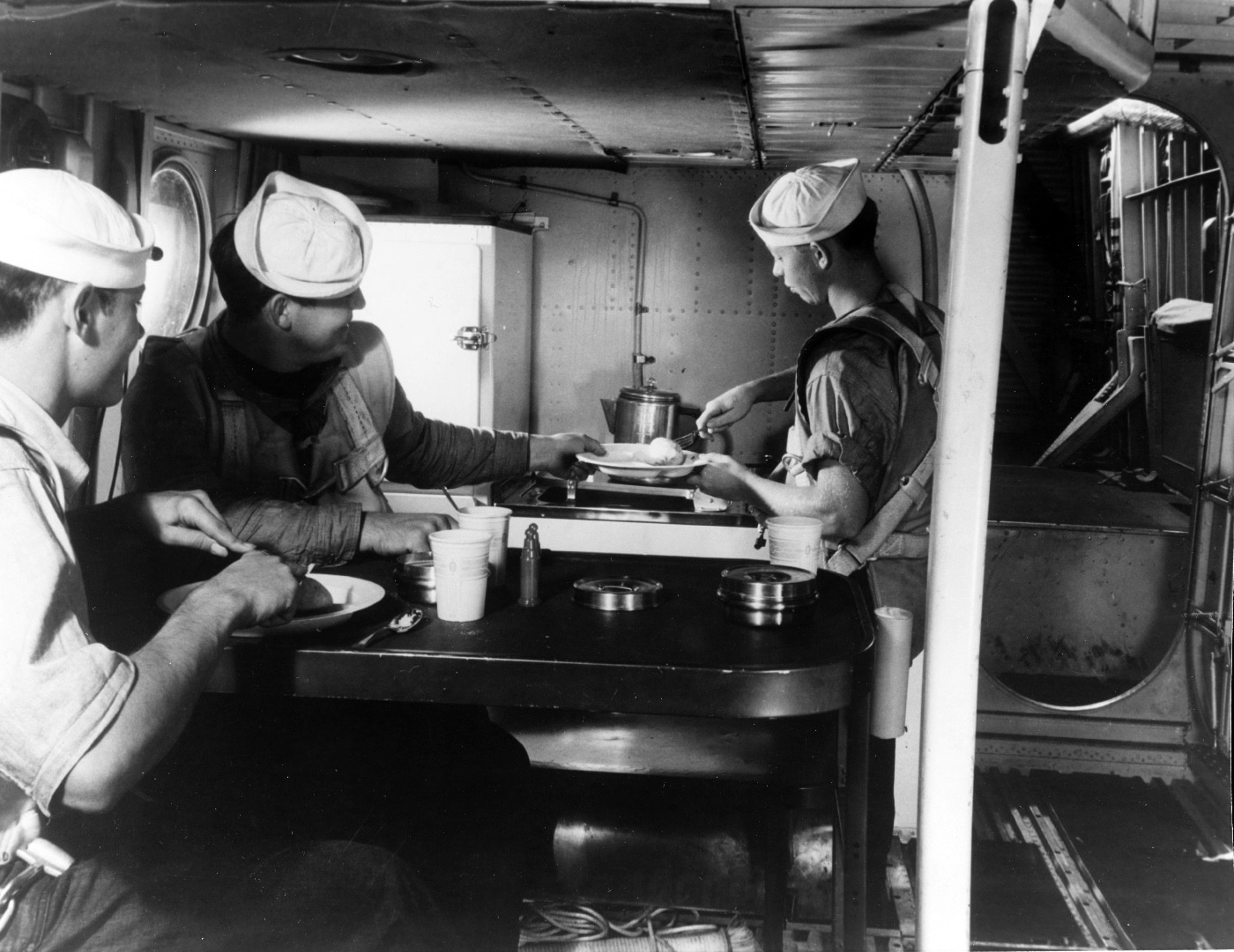 PBM-3 crew eating in the galley