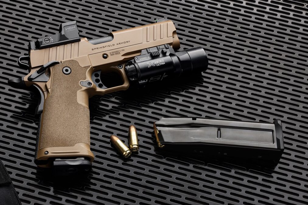 Springfield Armory Coyote Brown Prodigy 9mm pistols and SureFire light