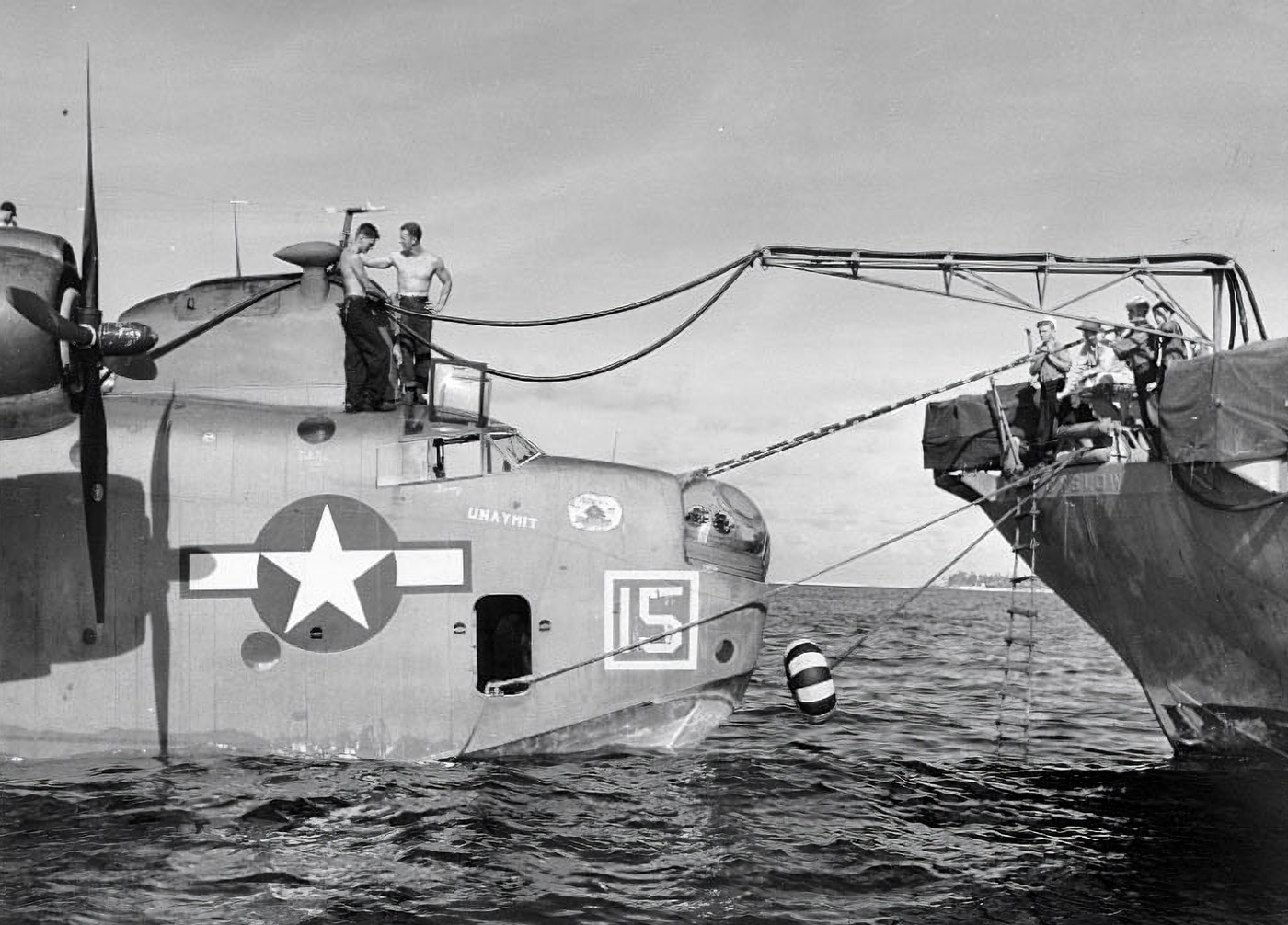 USS Onslow AVP-48 refuels PBM seaplane