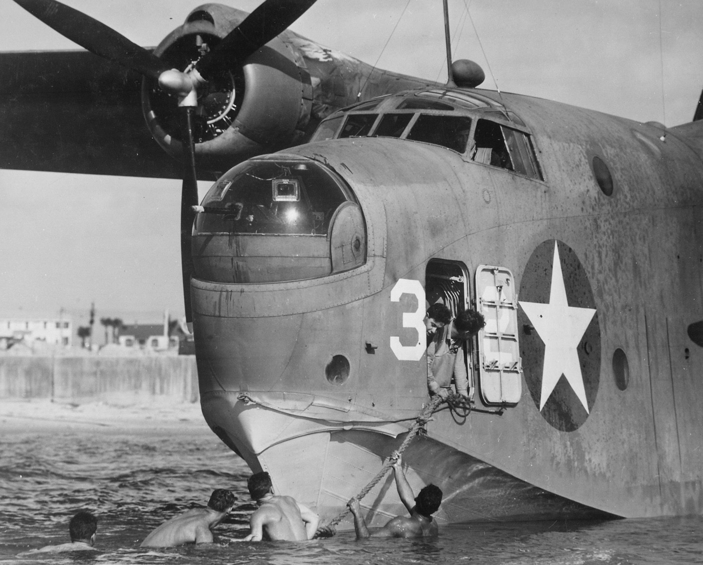 beaching crew with PBM Mariner