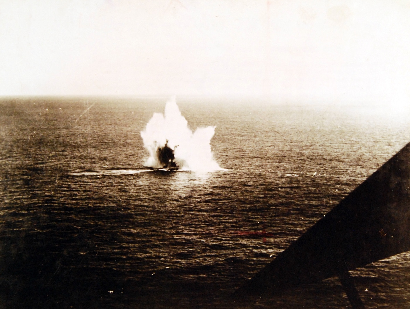 depth charge from PBM explodes next to a German U-Boat