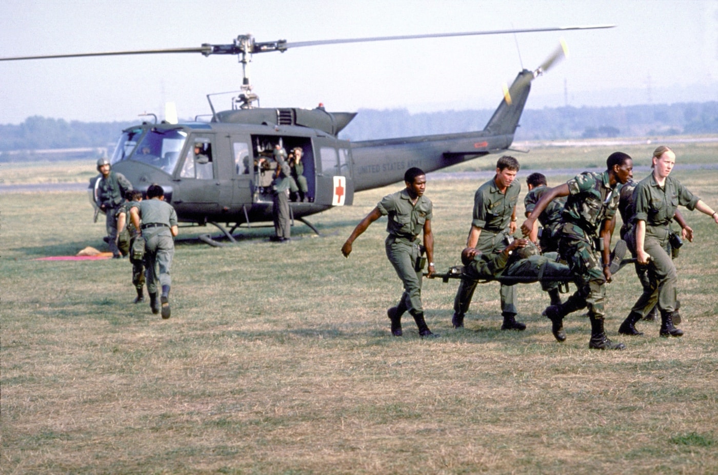 medevac training with UH-1 helicopter during NATO exercise in 1982