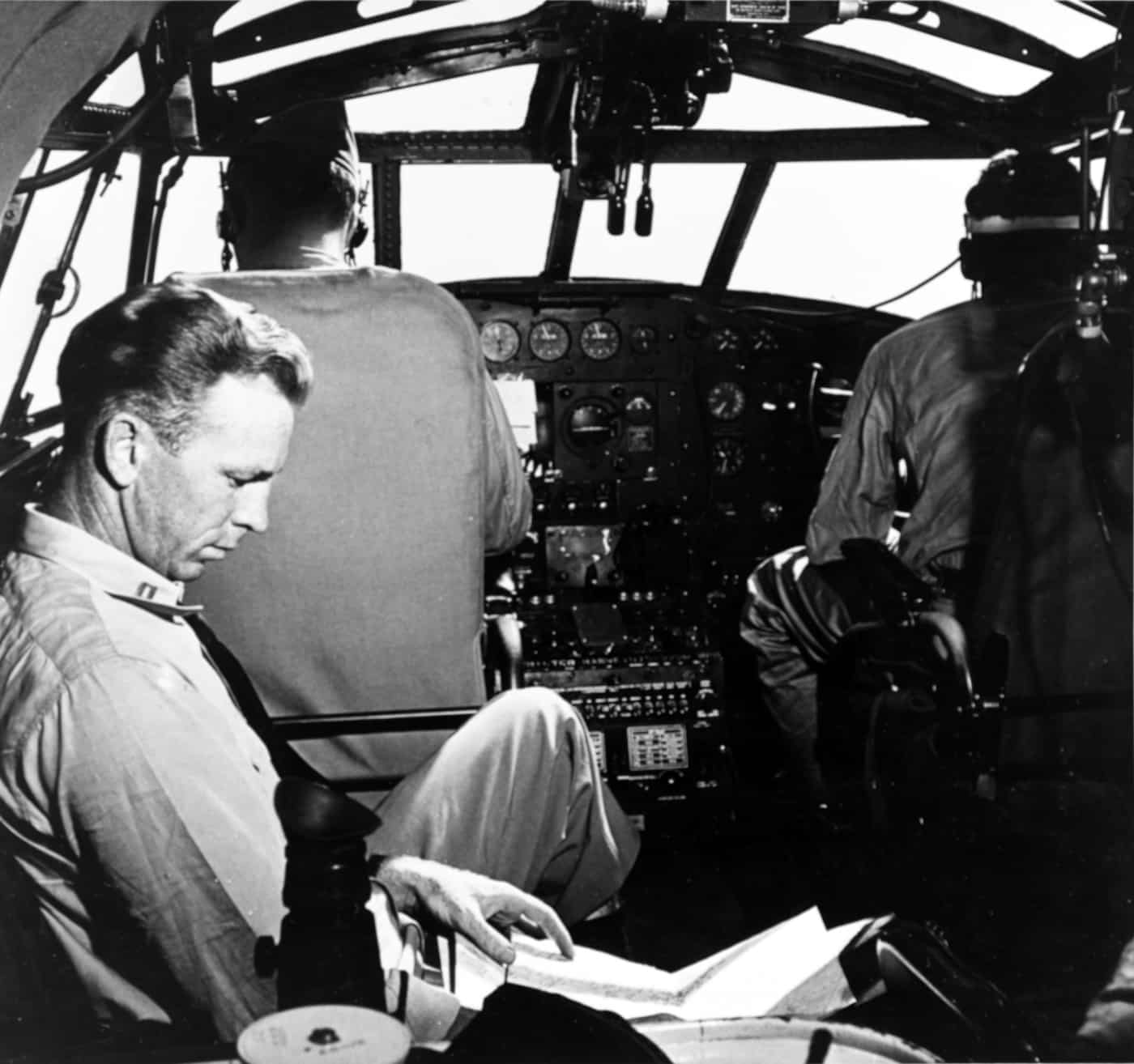 pilots and navigator of a Martin PBM over the Caribbean Sea