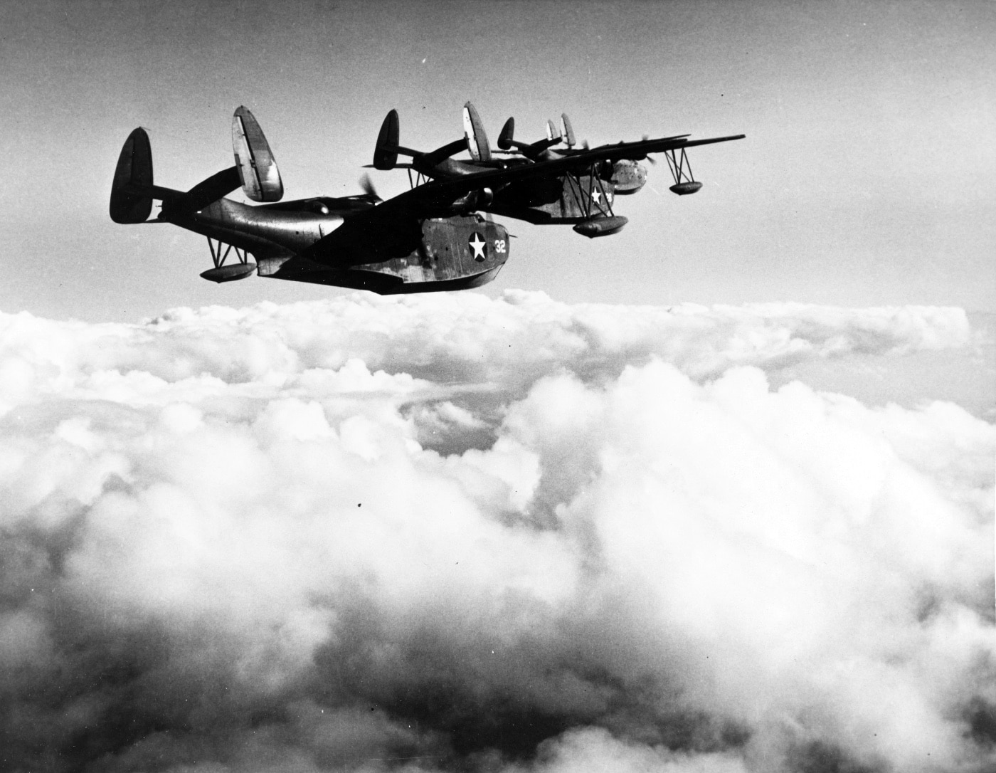 three PBM Mariners flying in formation over Florida