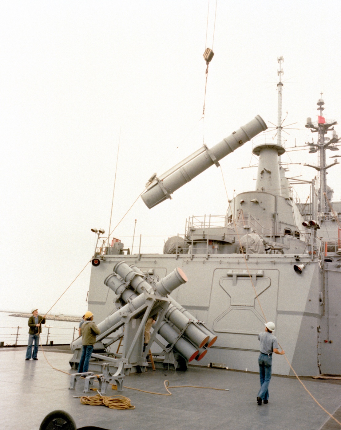 AGM-84 Harpoon missile launchers loaded on USS Long Beach