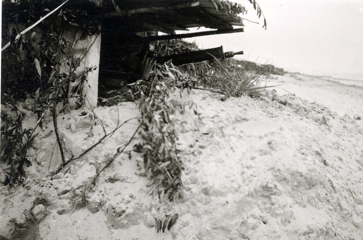 MG08-15 machine gun in camouflaged German bunker