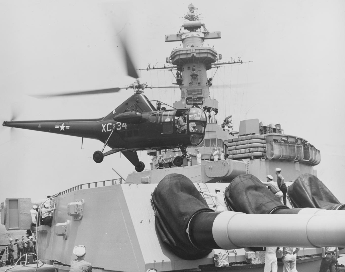 Sikorski H03S-1 helicopter landing on the USS Missouri