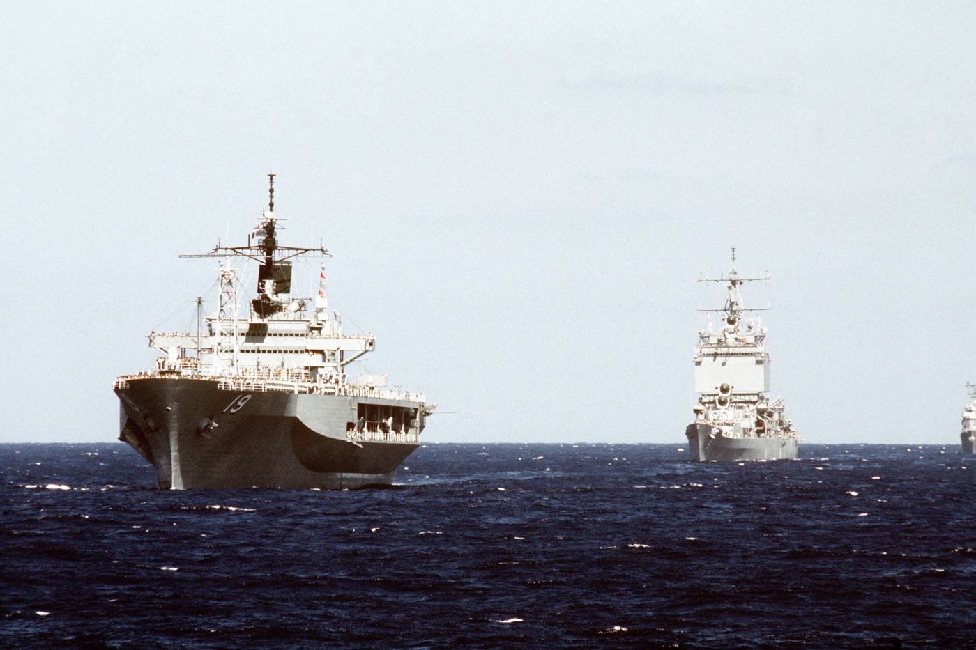 USS Long Beach escorts USS Blue Ridge LCC-19 in Persion Gulf