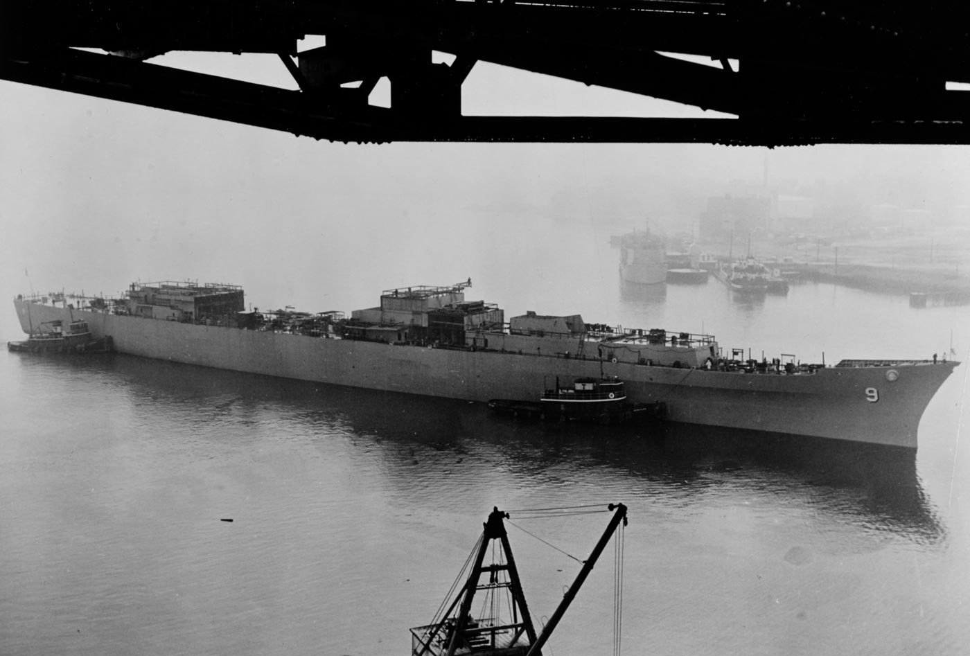 hull of the USS Long Beach is launched