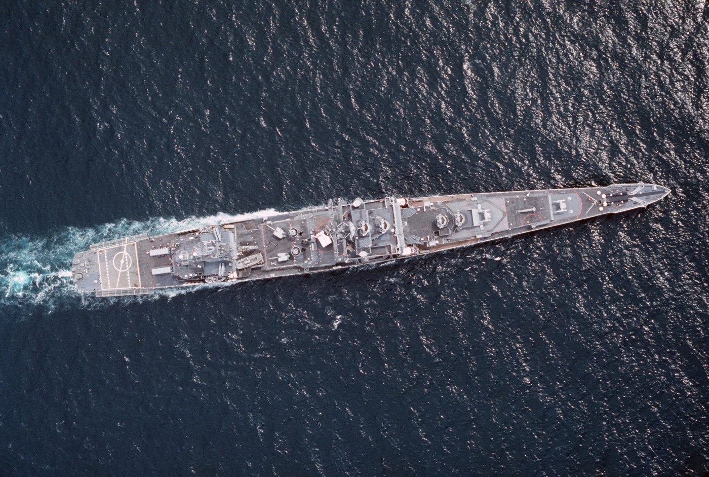 overhead view of the USS Long Beach