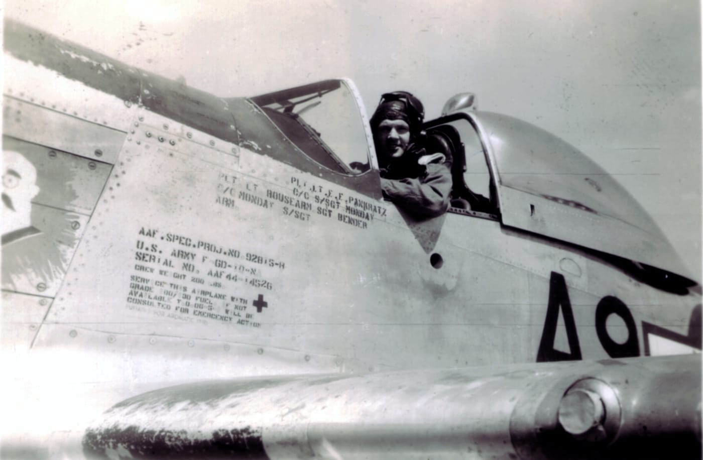 Elmer Pankratz in his F-6D Mustang airplane