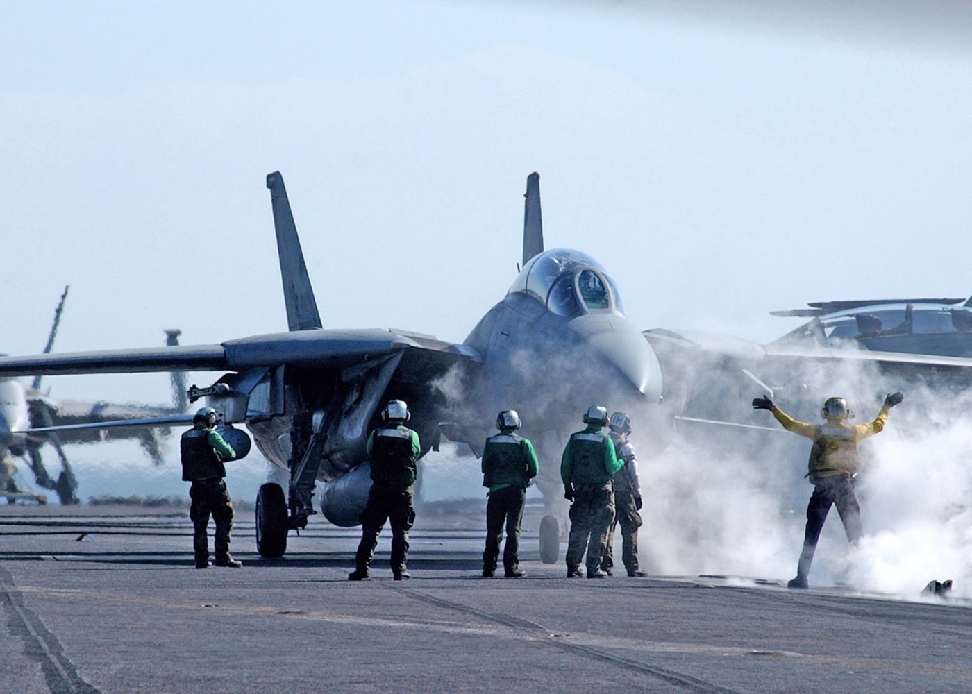 Grumman F-14B Tomcat prepares to launch USS Harry S Truman aircraft carrier