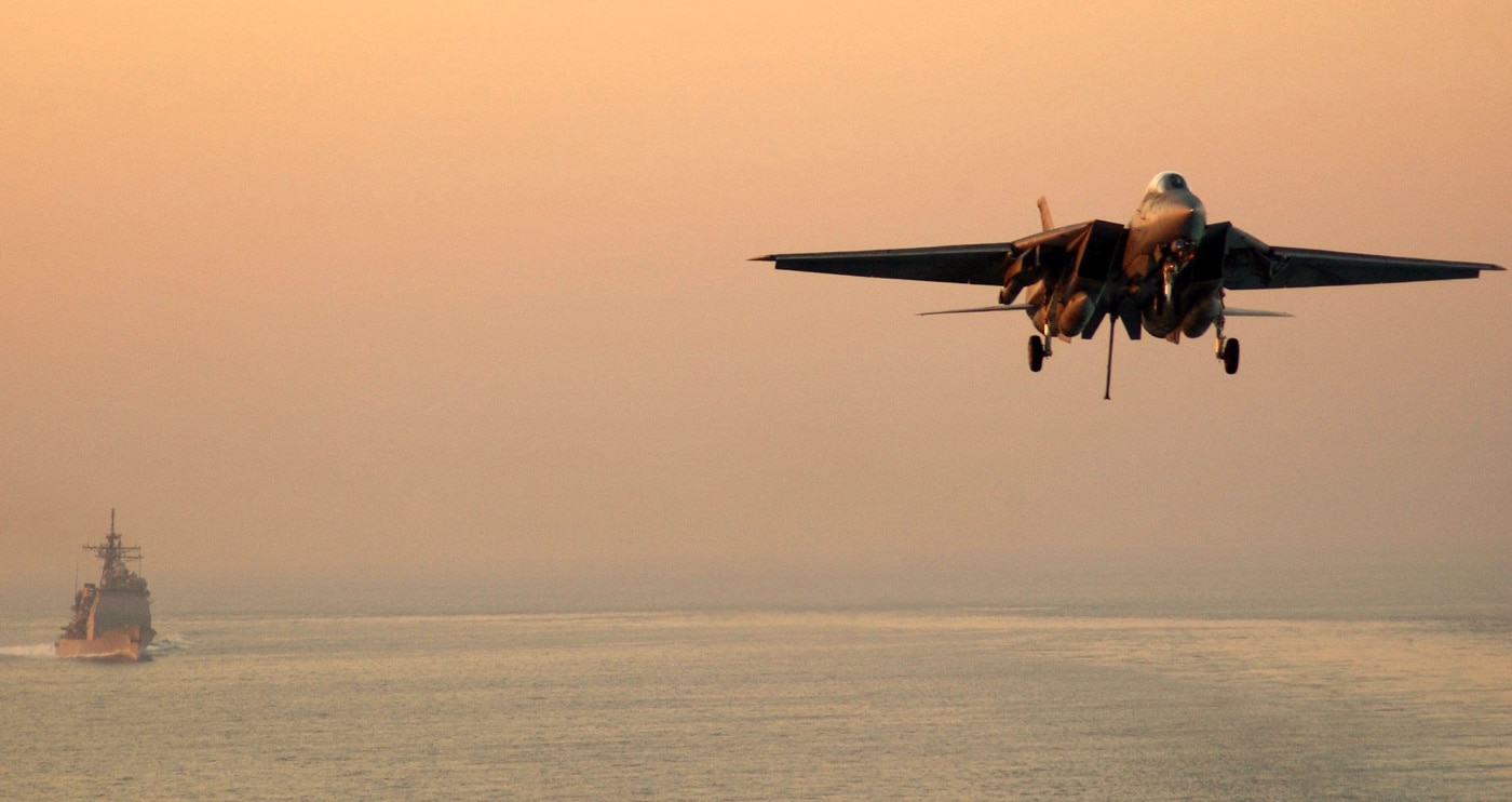 Grumman F-14D Tomcat arrested landing on USS Theodore Roosevelt