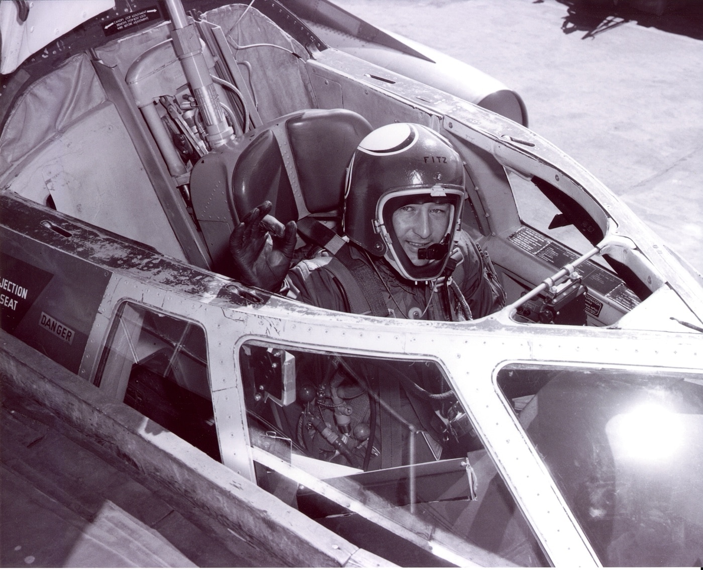 Major Fitzhugh Fulton in cockpit of B-58 bomber