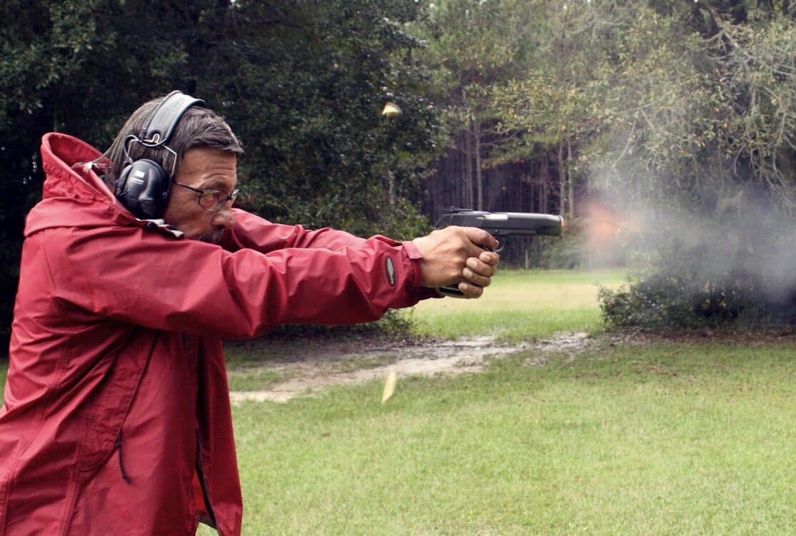 Massad Ayoob testing his favorite M1911 semi-automatic pistol on the shooting range