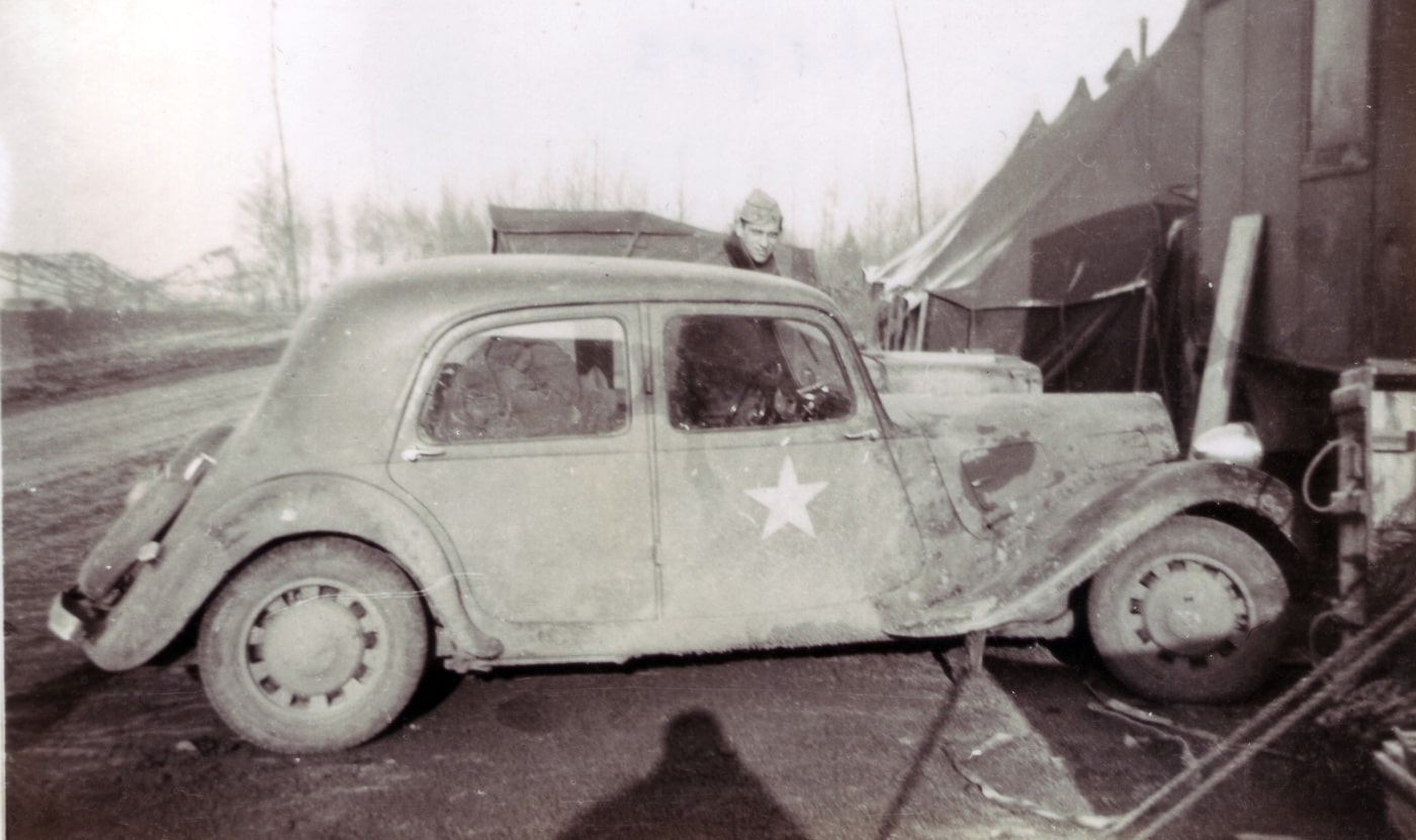 Peugeot sedan captured by American troops from Germans used by Pankratz at airfield