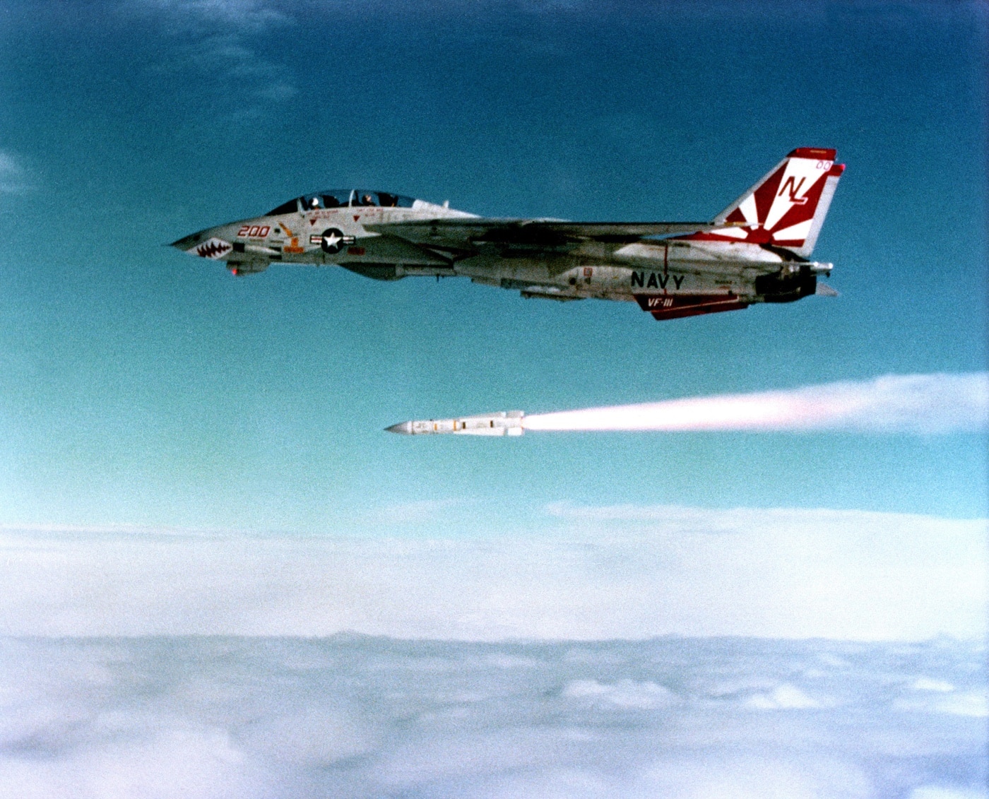 US Navy F-14 fires AIM-54C Phoenix air-to-air missile