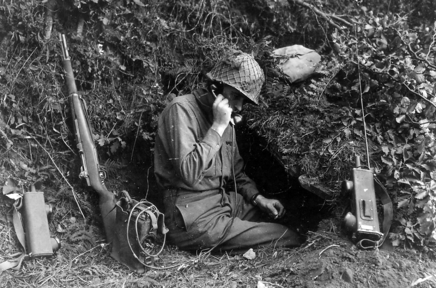 command post in hedgerow