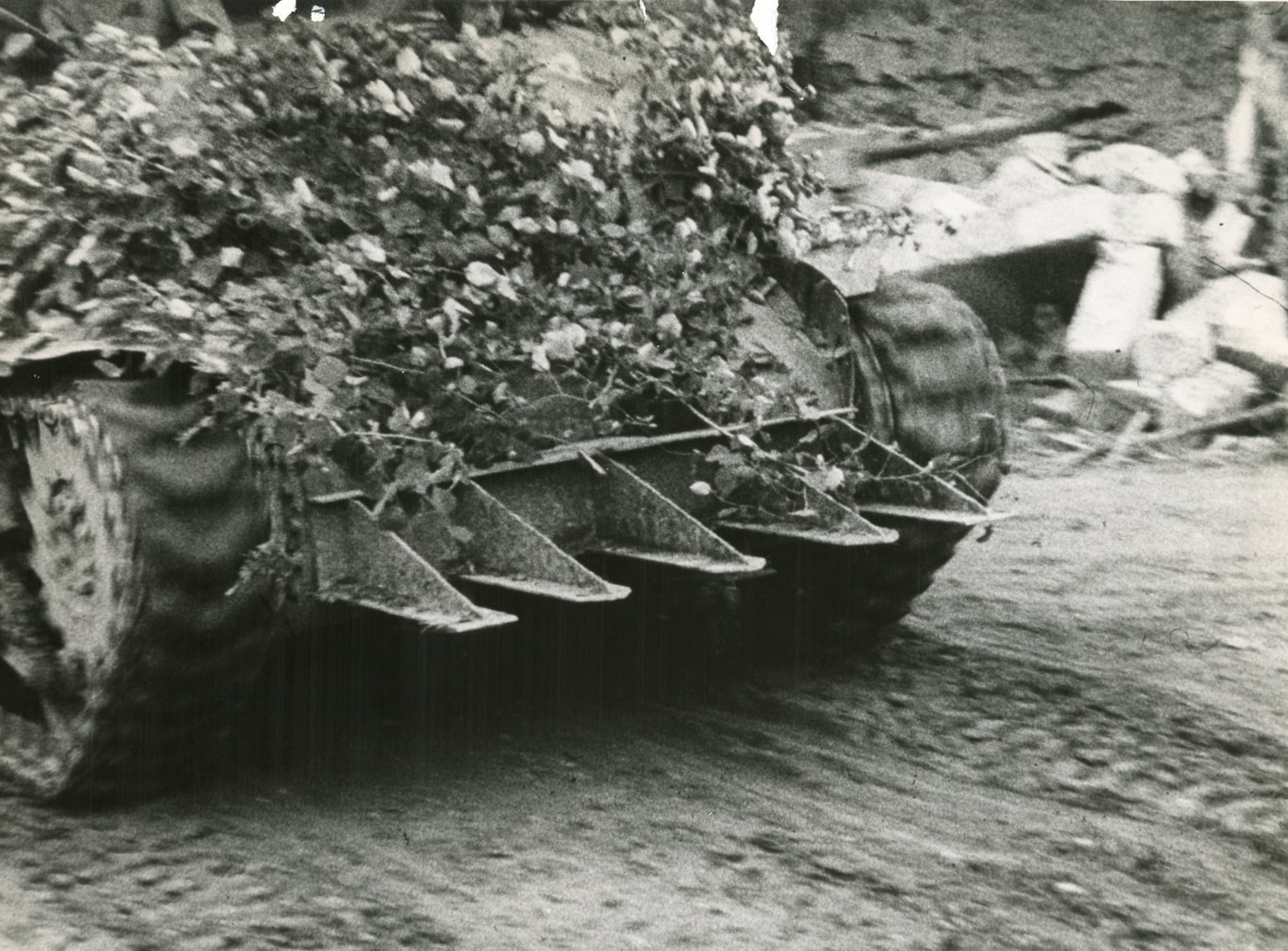 hedge cutters attached to M4 Sherman tanks in France