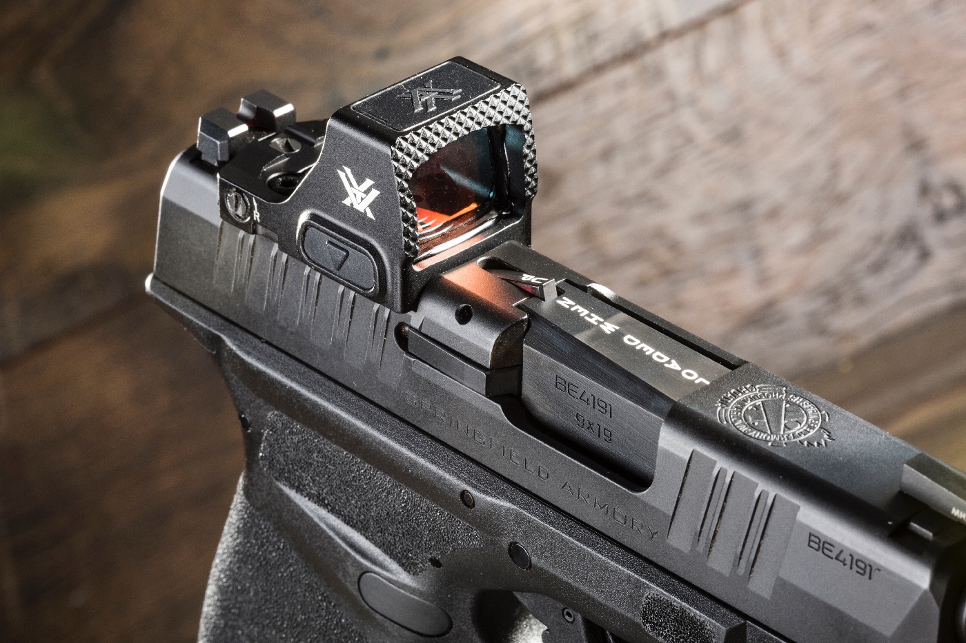 red dot sight on California legal Springfield Hellcat loaded chamber indicator