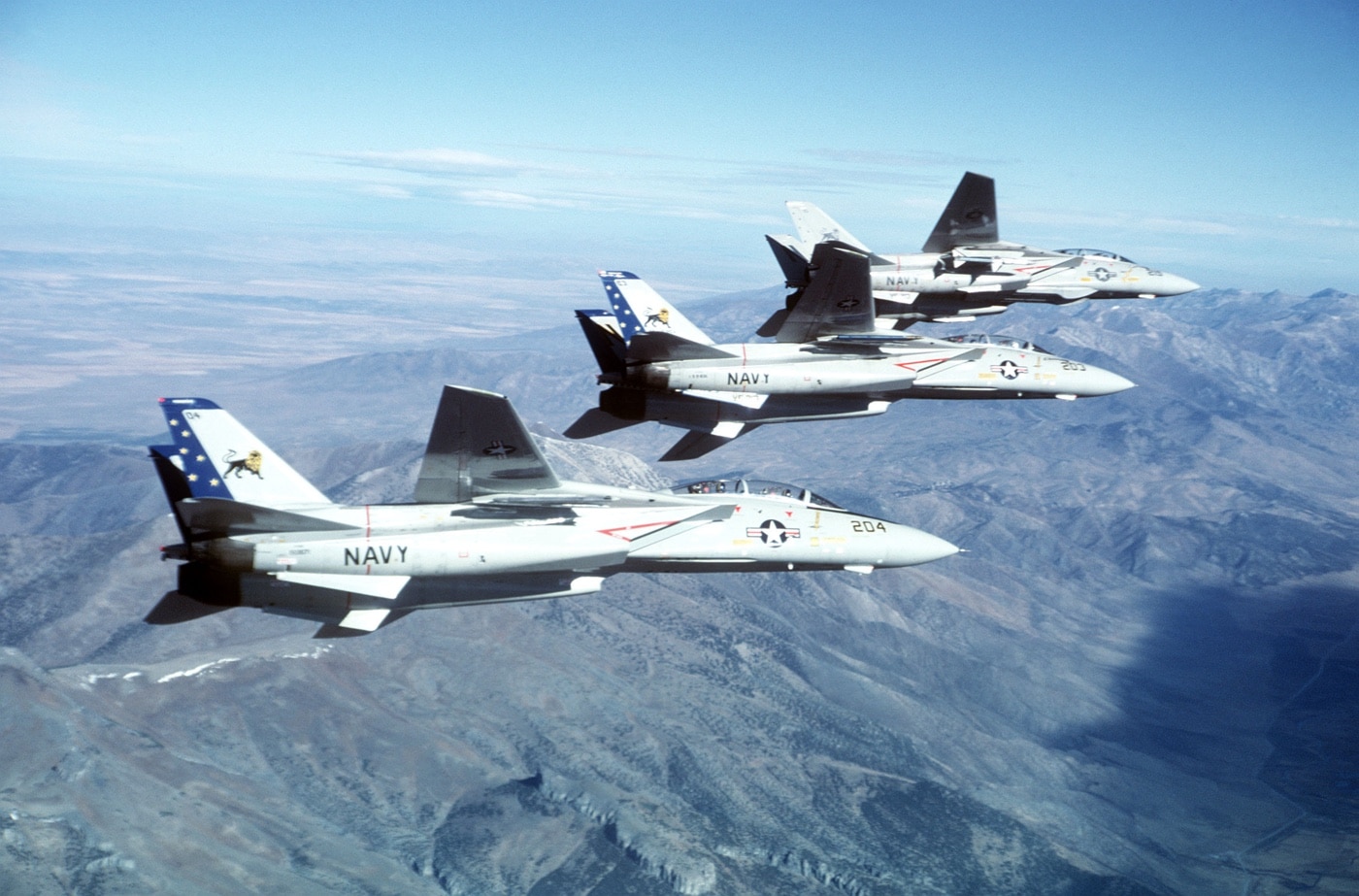 three F-14 Tomcats in formation over NAS Fallon