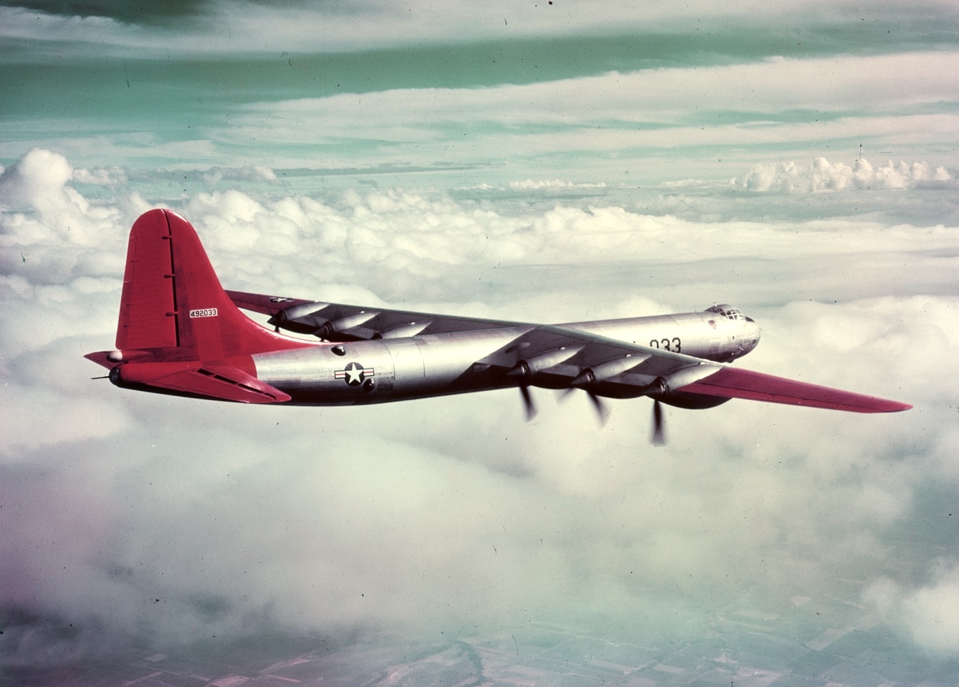 Consolidated Vultee B-36 strategic bomber in flight