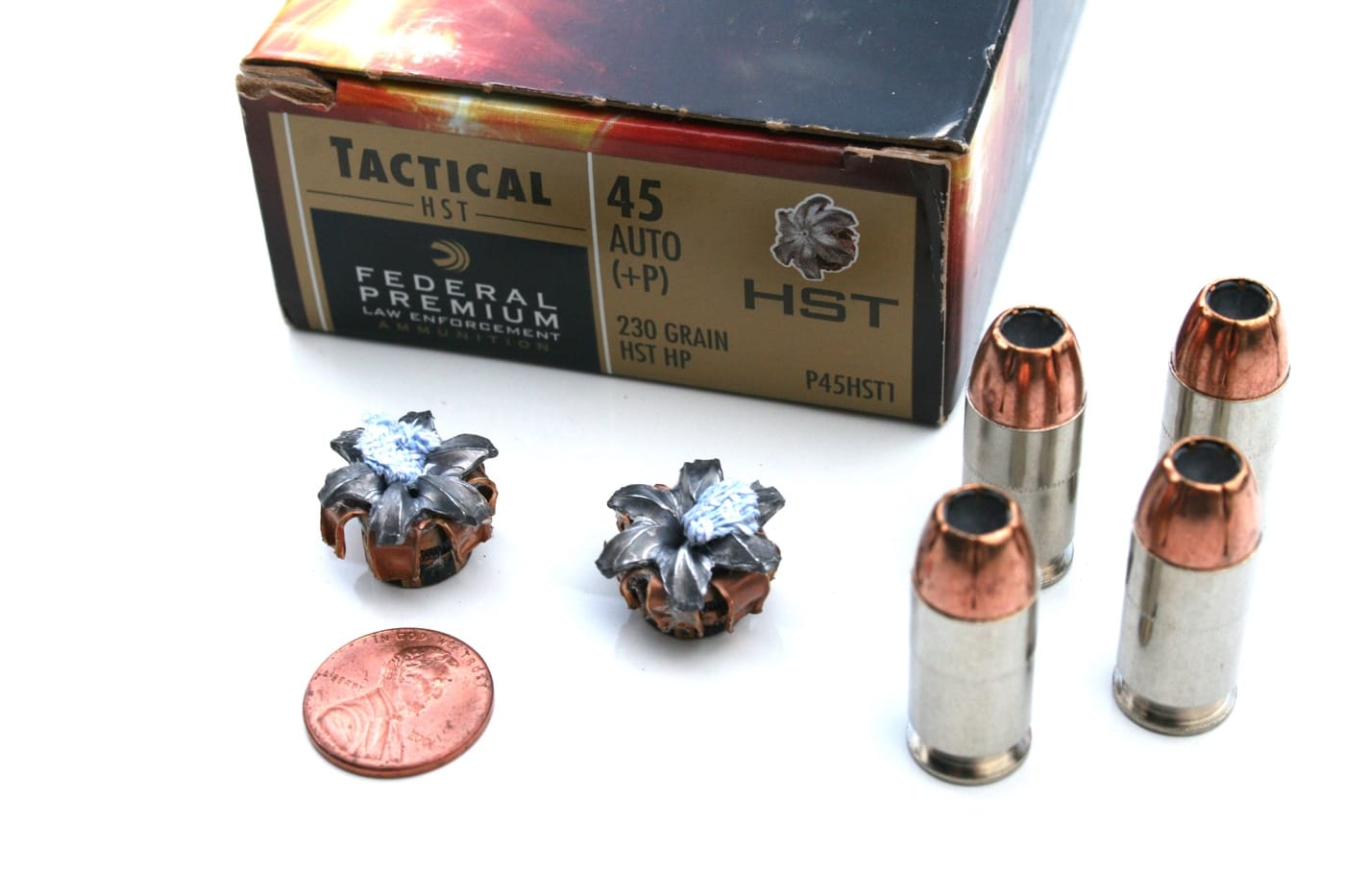 Federal HST 45 ACP cartridges expanded bullets