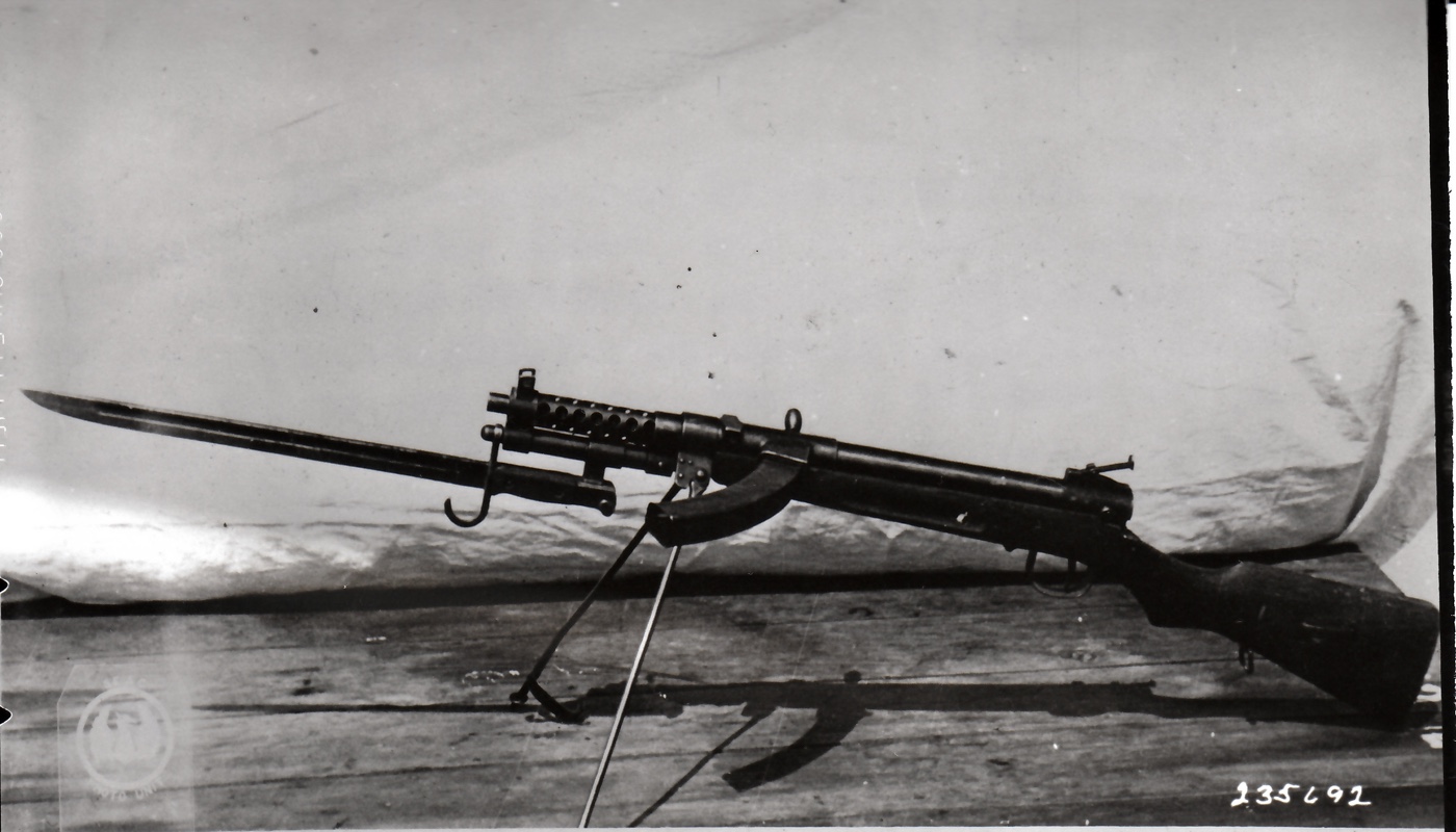 Japanese Type 100 submachine gun fitted with Type 30 bayonet and bipod