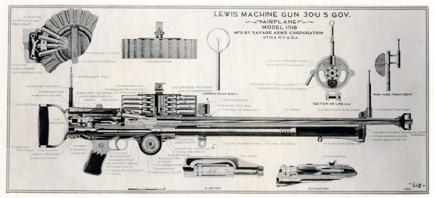 Lewis .30 caliber Airplane Model 1918 made by Savage Arms