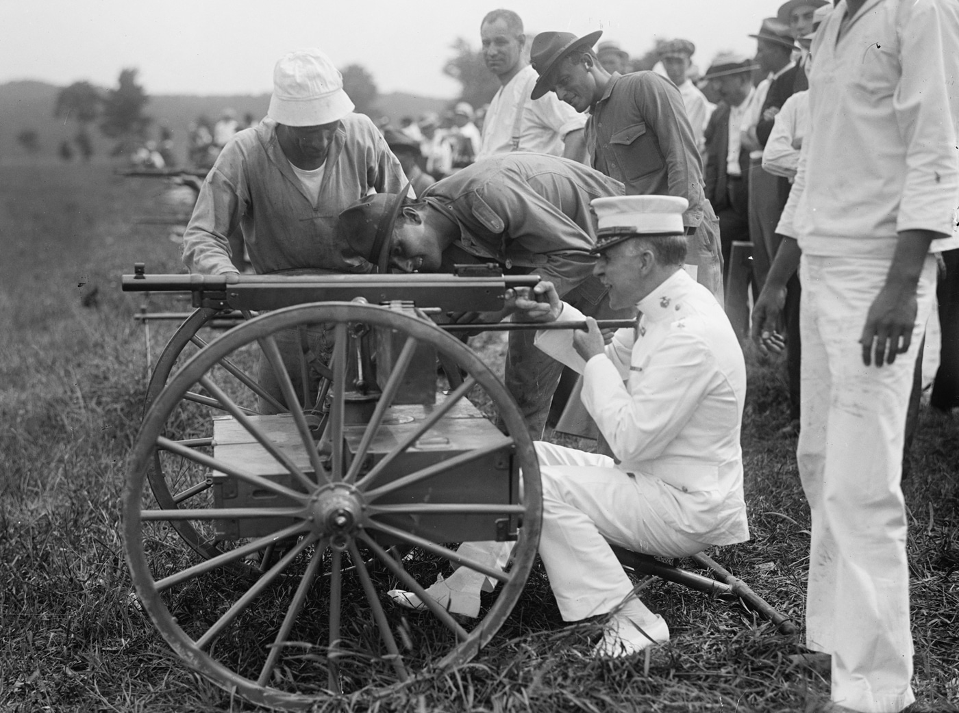 Marine General Barrett fires M1895 machine gun