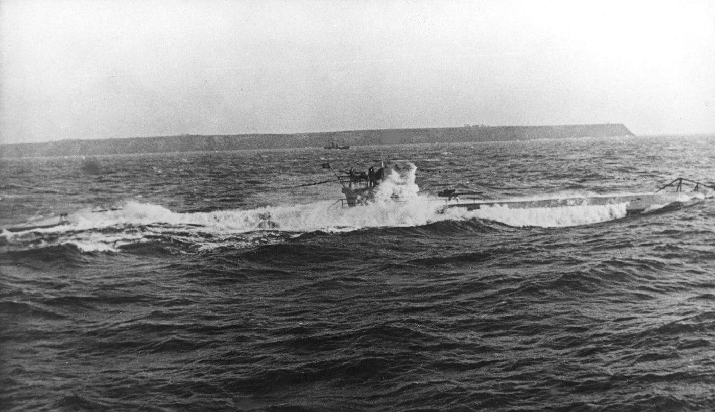 Type VII U-boat leaving base on French Atlantic coast in March 1942