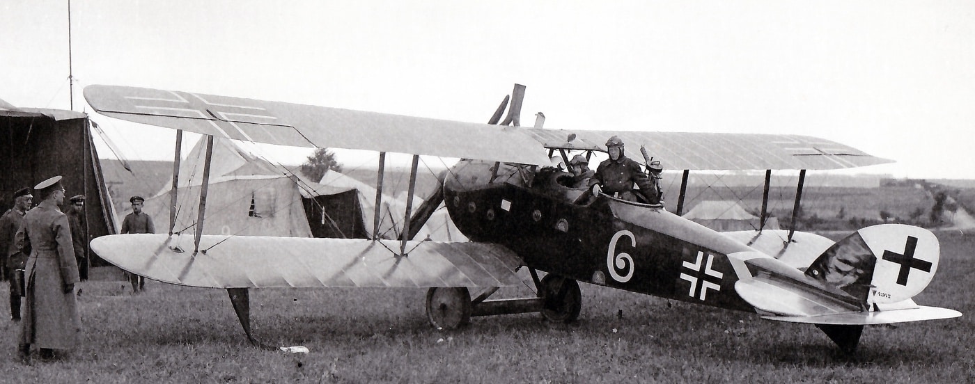 captured Lewis gun mounted in German LVG C.VI reconnaissance airplane