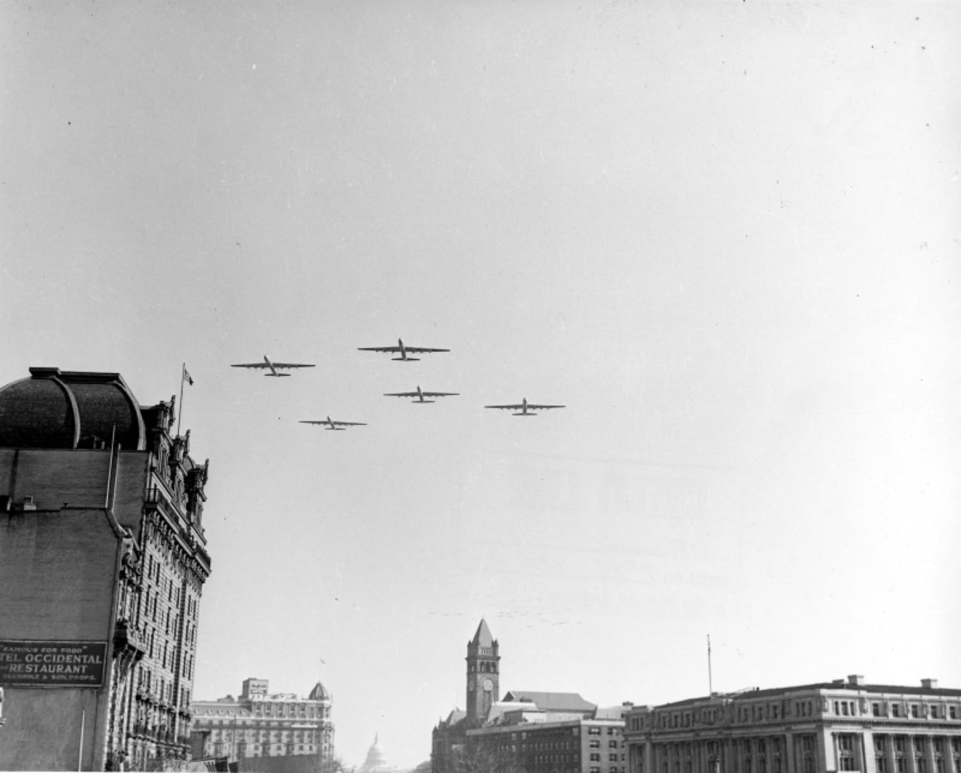 formation of B-36 bombers fly over Washington DC